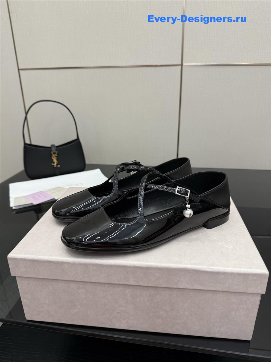 Jimmy Cho Eleri Black Patent Ballet Flats