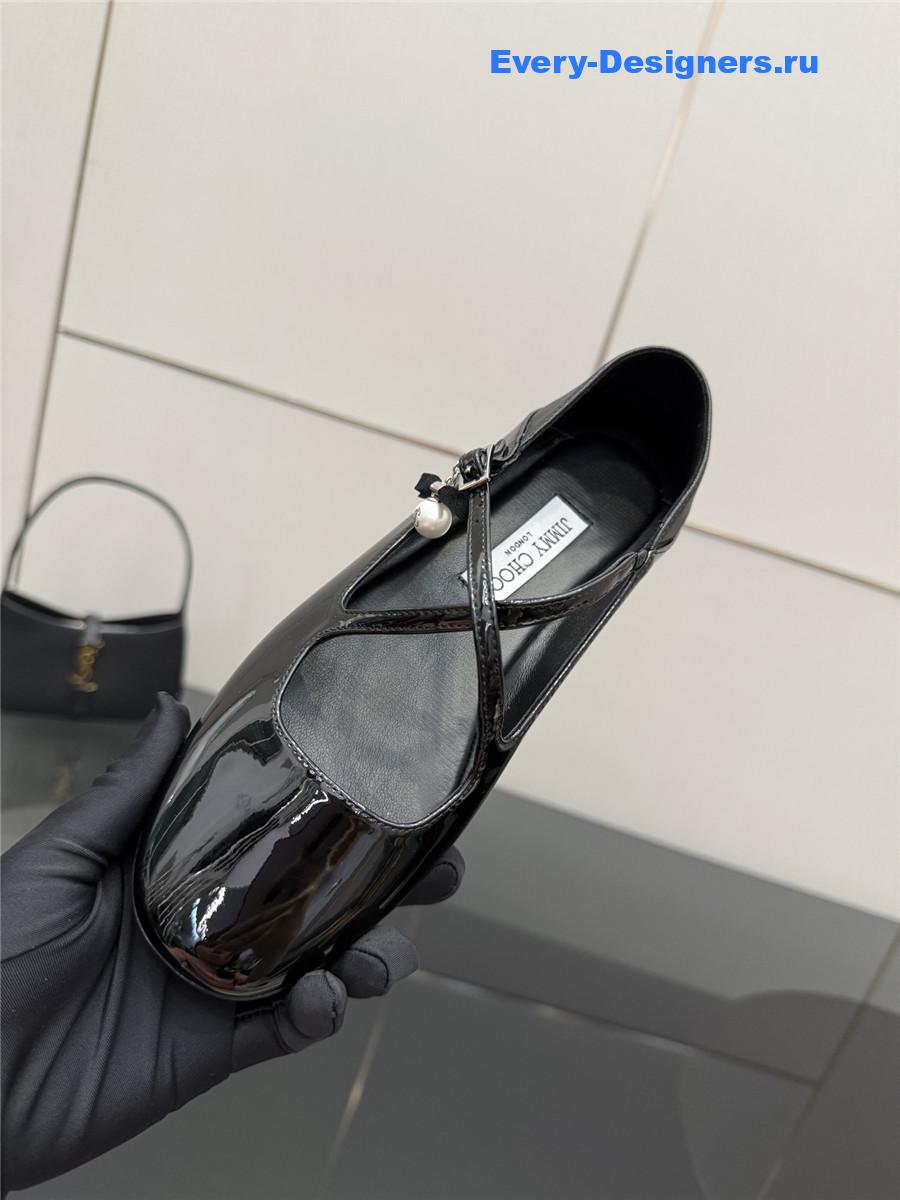 Jimmy Cho Eleri Black Patent Ballet Flats