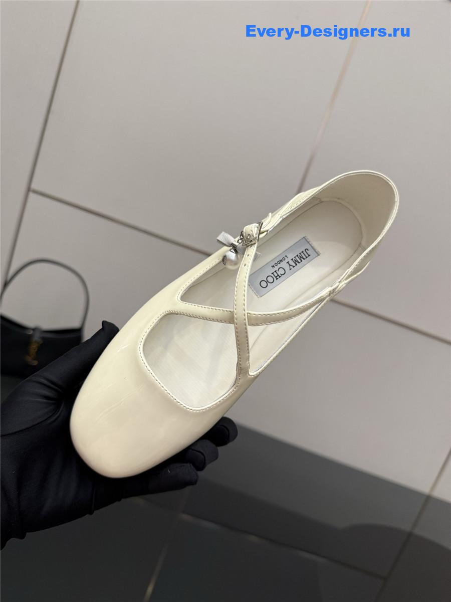 Jimmy Cho Eleri White Patent Ballet Flats
