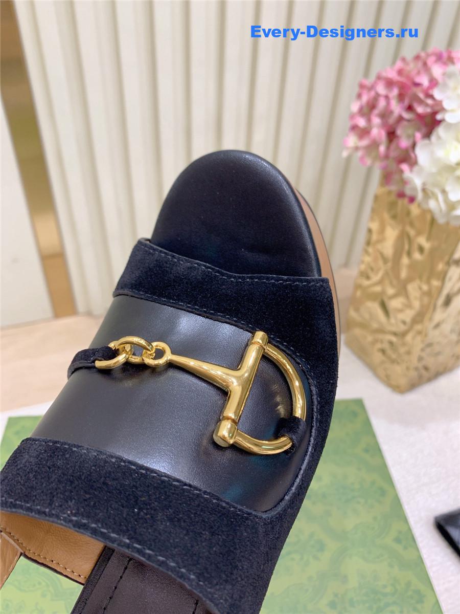 Gvc*1 black suede horsebit platform sandals