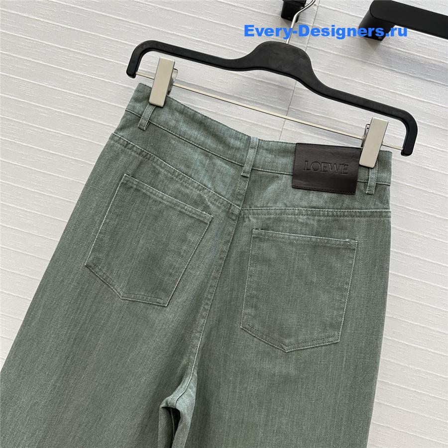 L0ew* green denim wide-leg pants