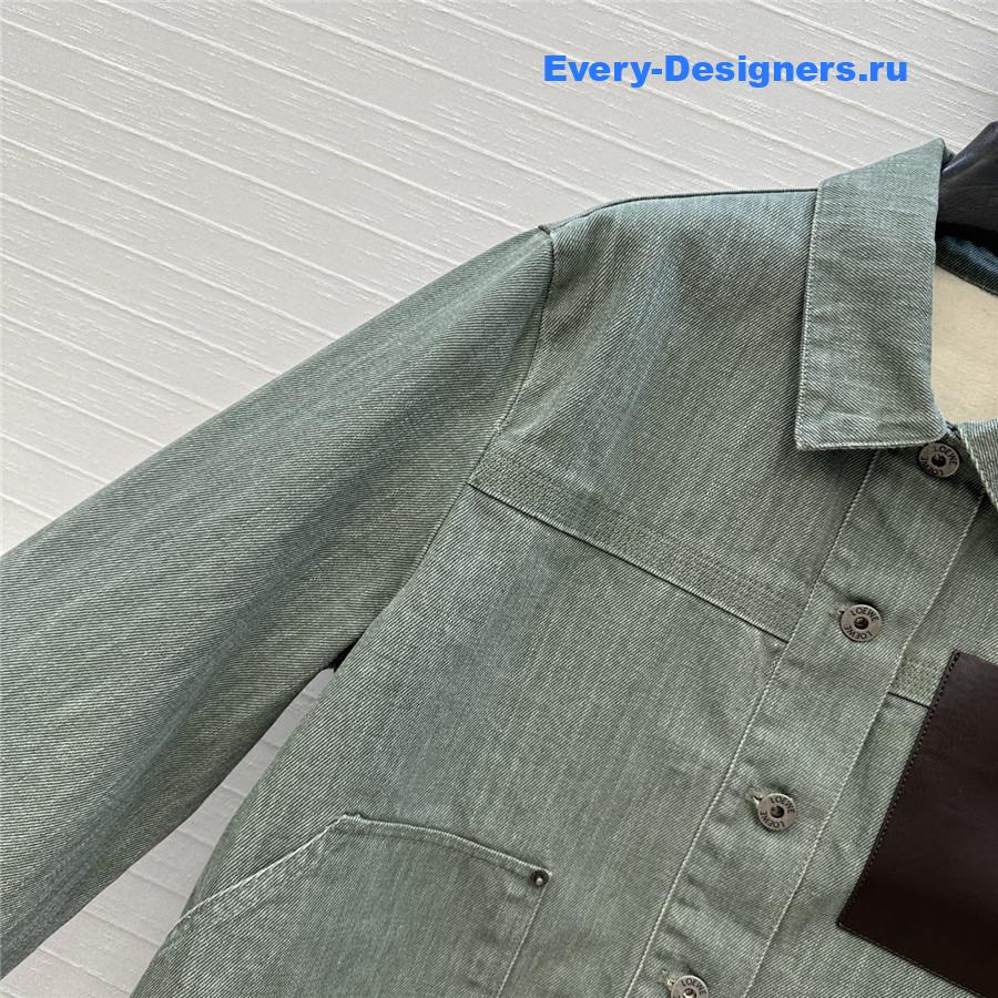 L0ew* leather-trimmed green denim jacket