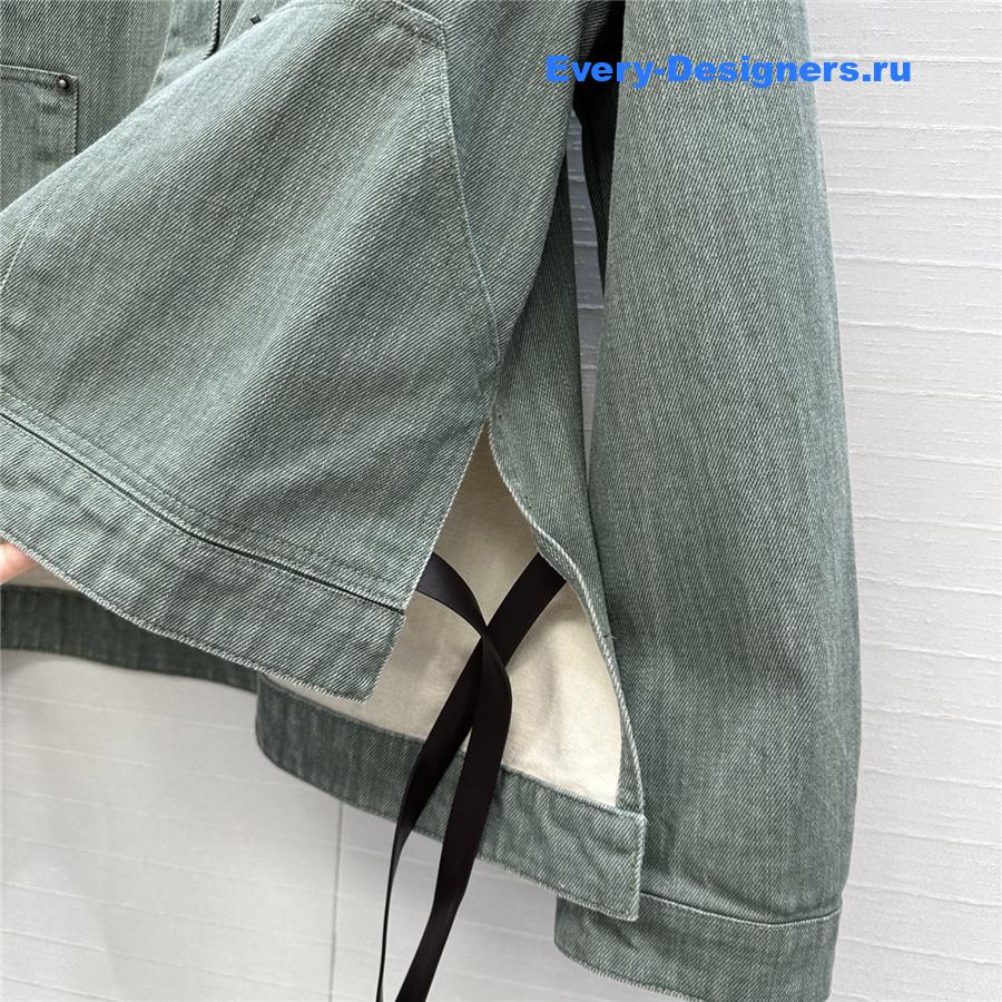 L0ew* leather-trimmed green denim jacket