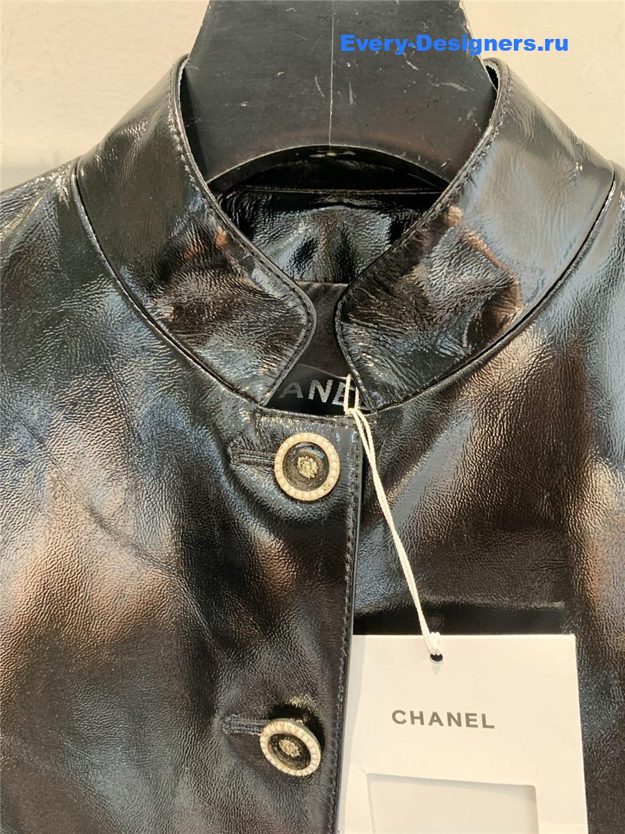 Ch**el black lambskin short leather jacket