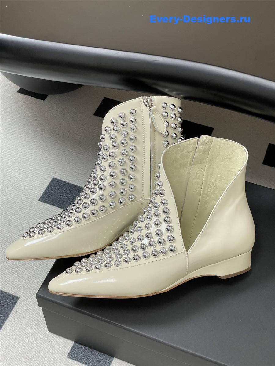ALAIA Studded White Leather Ankle Boot