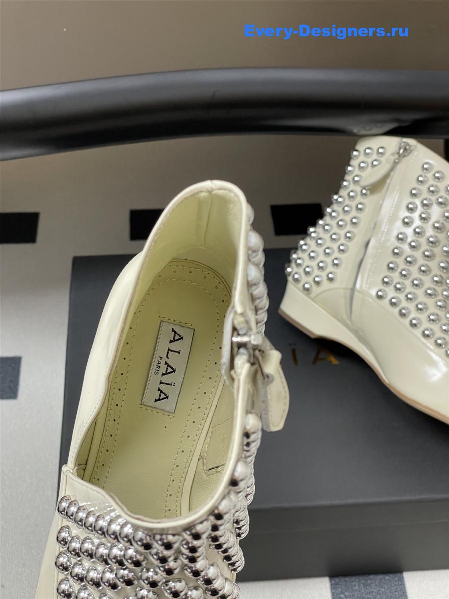 ALAIA Studded White Leather Ankle Boot
