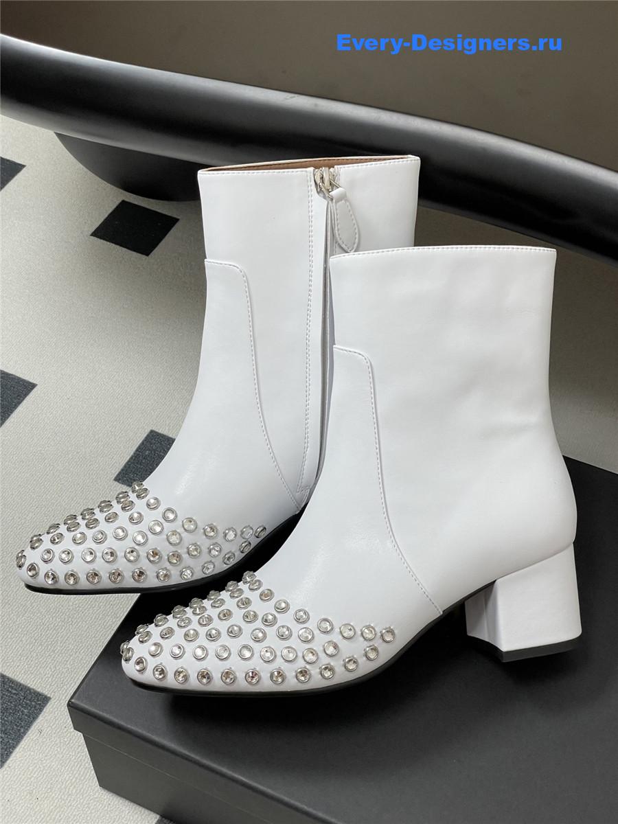 Alaia White Embellished Suede Ankle Boots