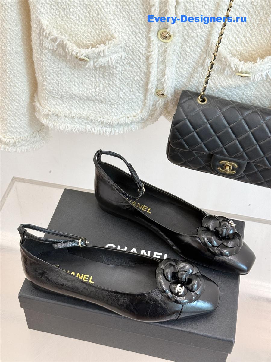 Ch**el black camellia mary jane flats