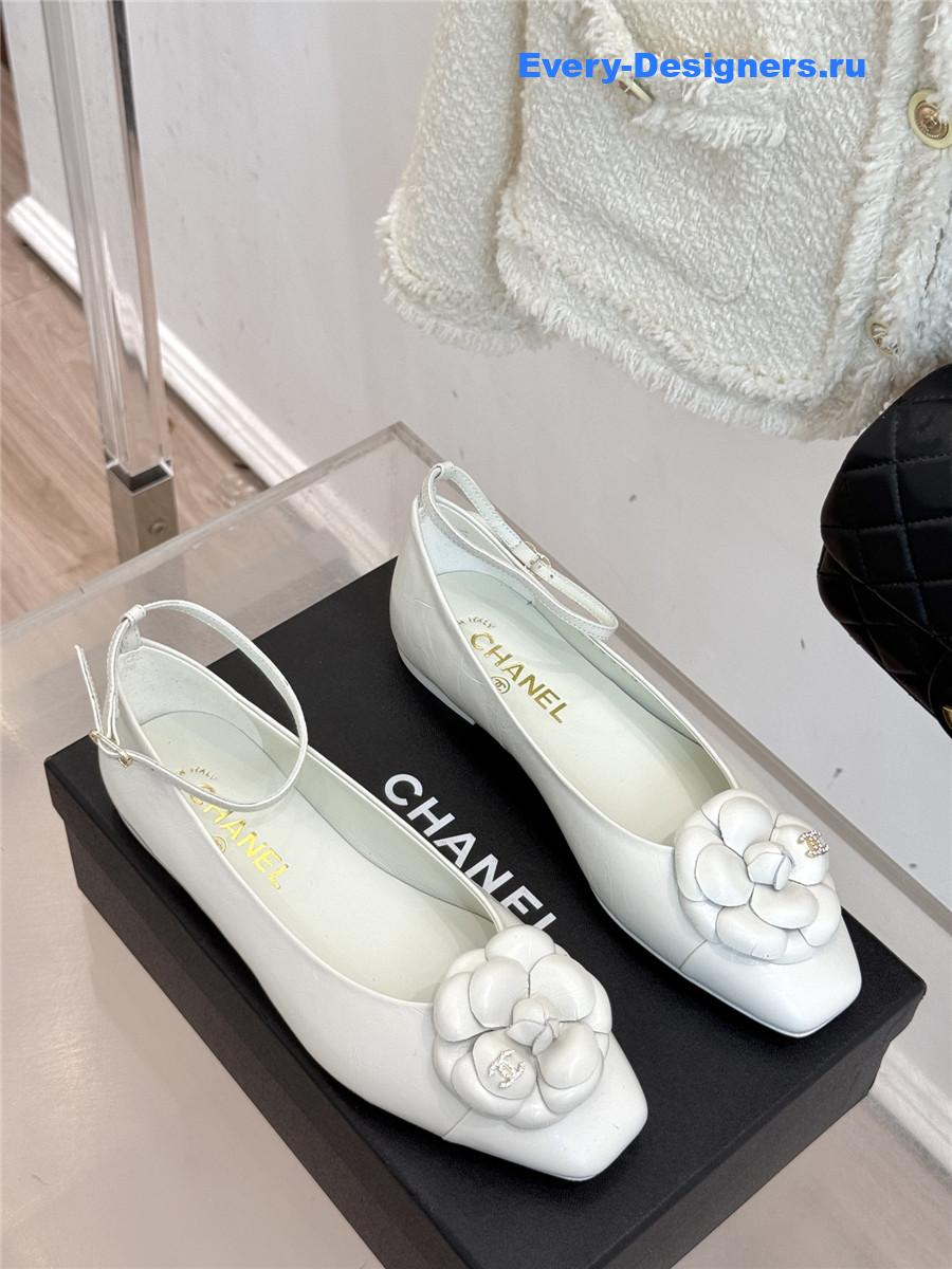 Ch**el white camellia mary jane flats