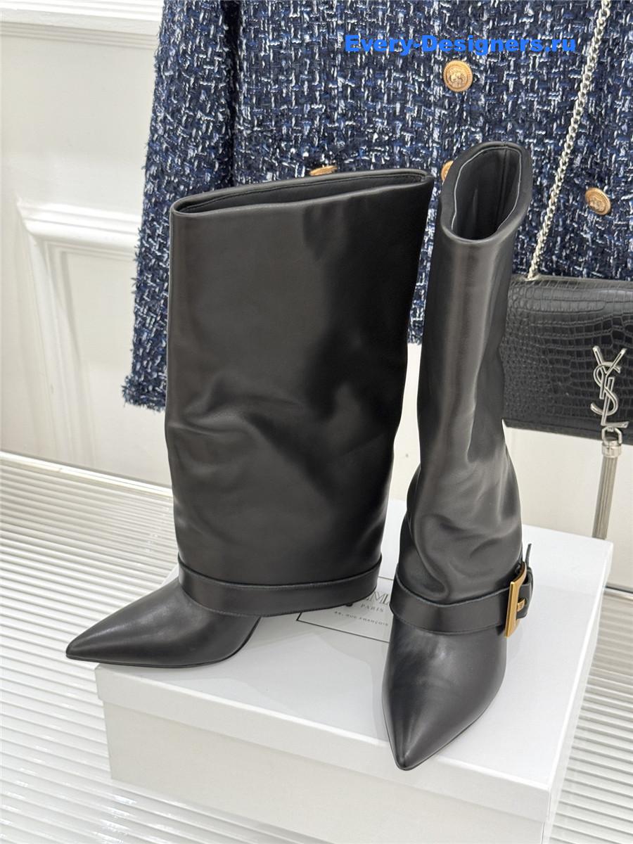 Balmain Anthe Black Leather Knee-High Boots