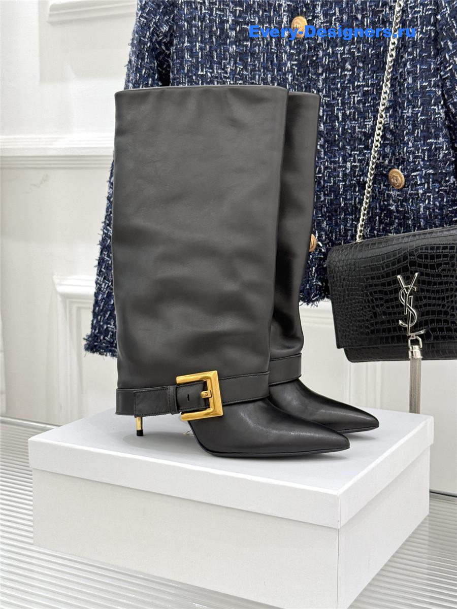 Balmain Anthe Black Leather Knee-High Boots