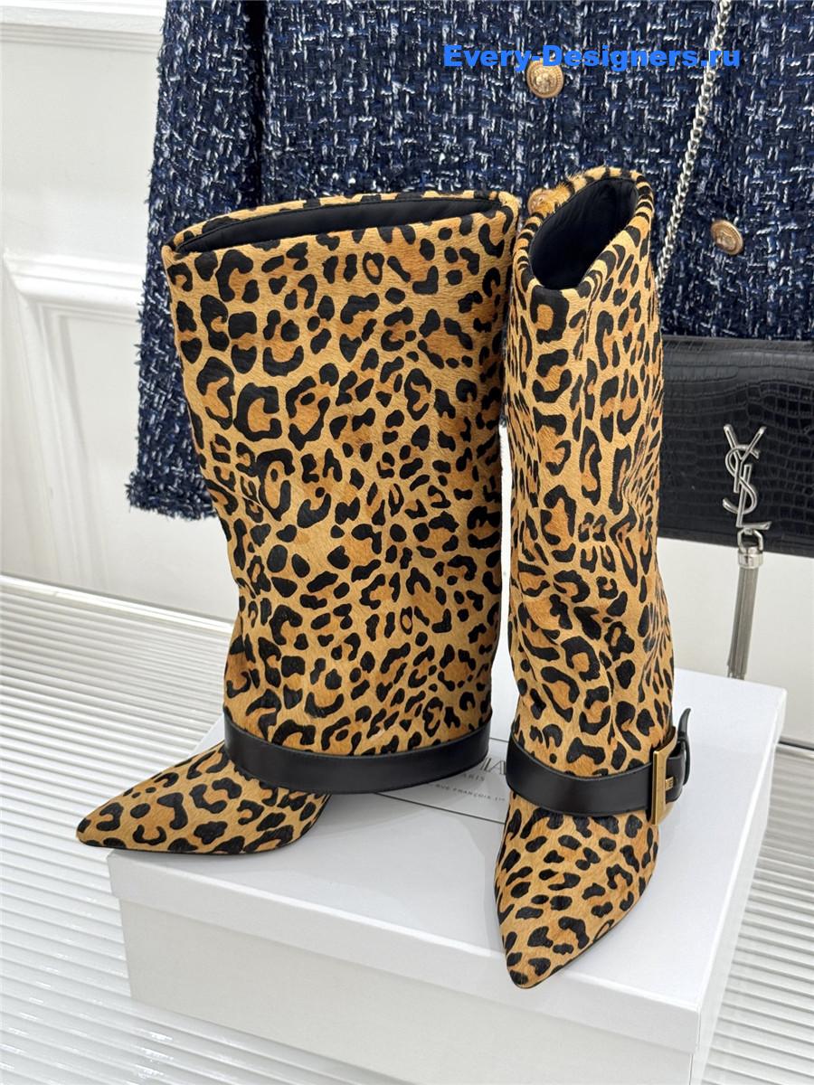 Balmain Anthem Leopard Print Leather Boots