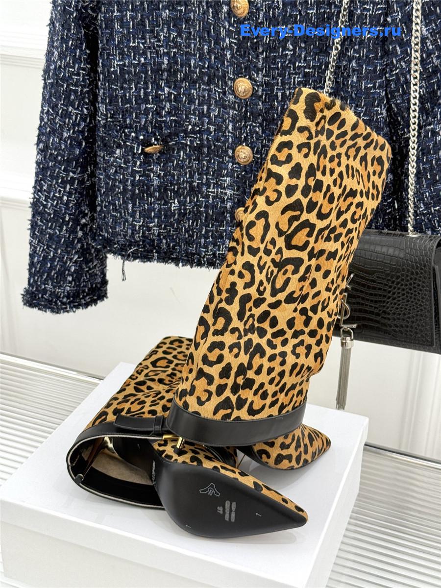 Balmain Anthem Leopard Print Leather Boots