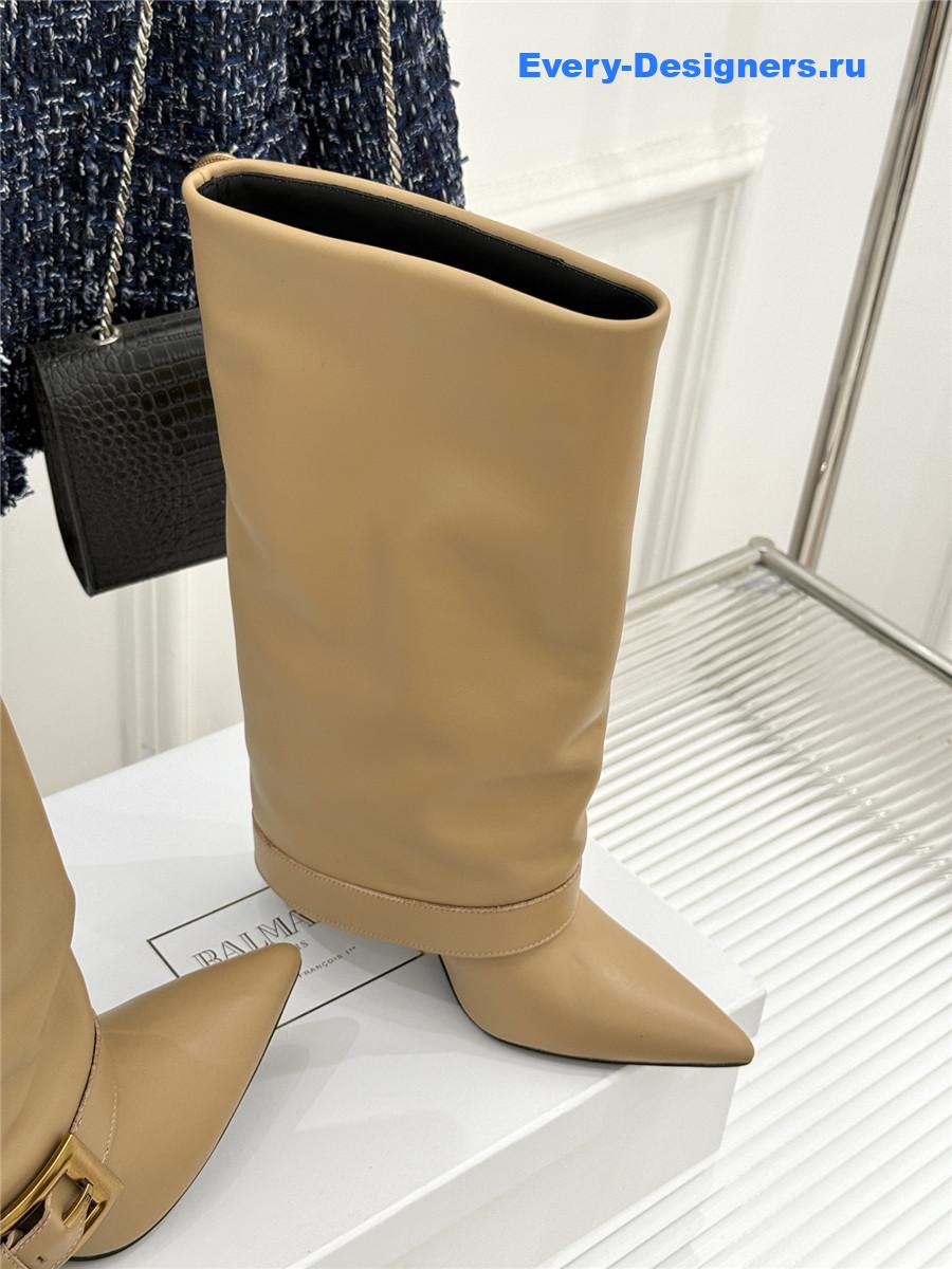 Balmain Anthe Beige Leather Knee-High Boots