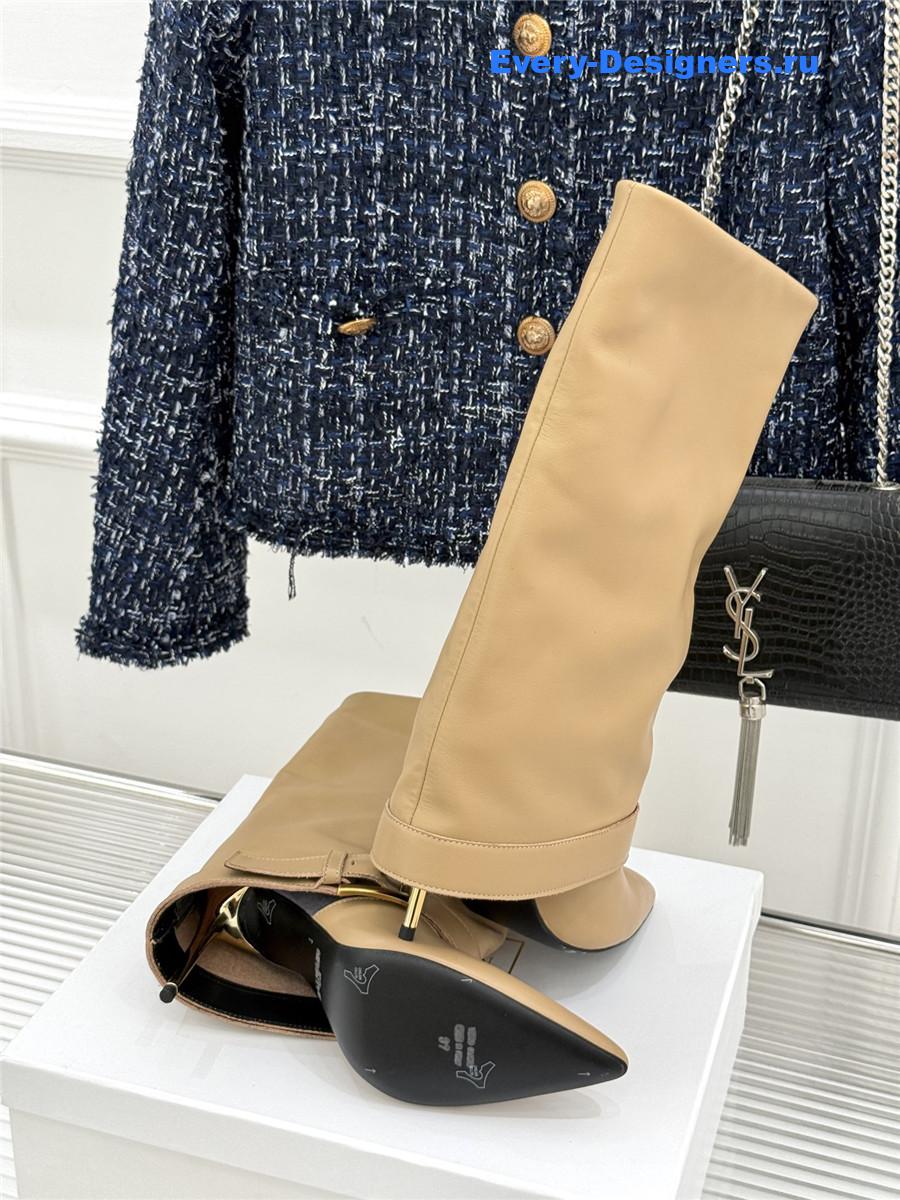 Balmain Anthe Beige Leather Knee-High Boots