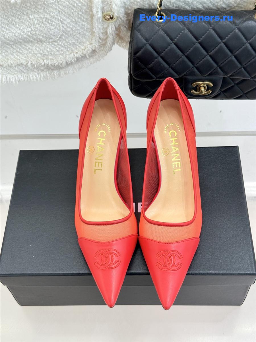 Ch**el red mesh logo toe pumps