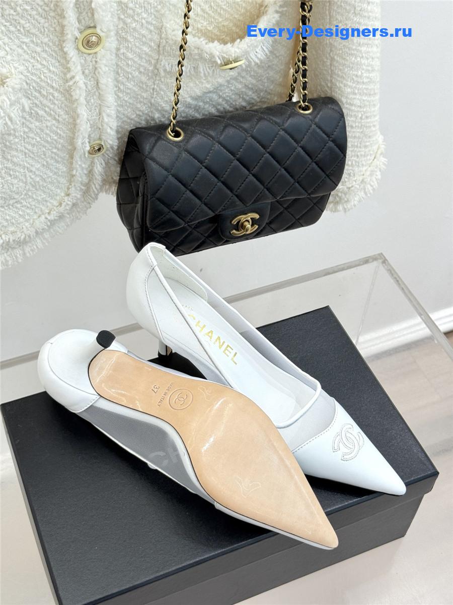 Ch**el white mesh logo toe pumps