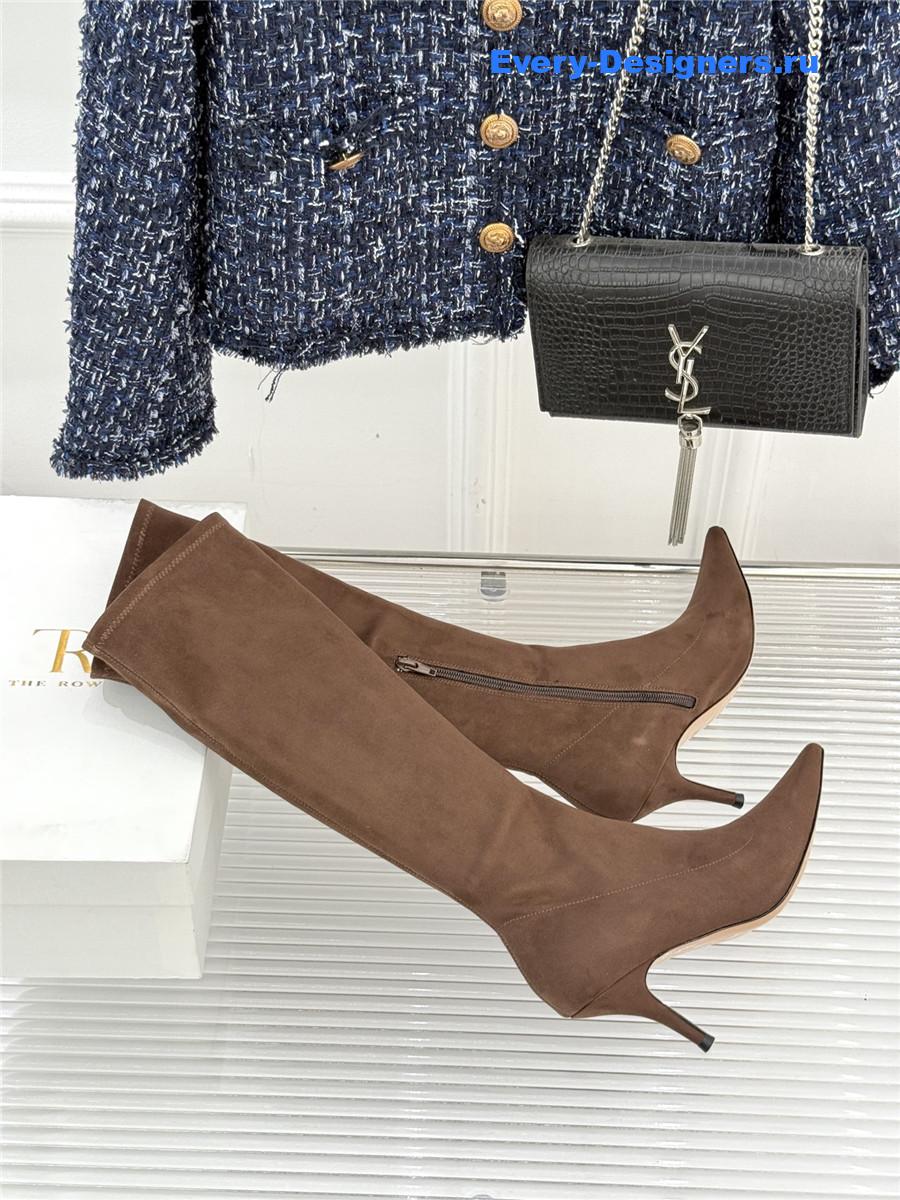 The R0w brown suede pointy toe knee-high boots