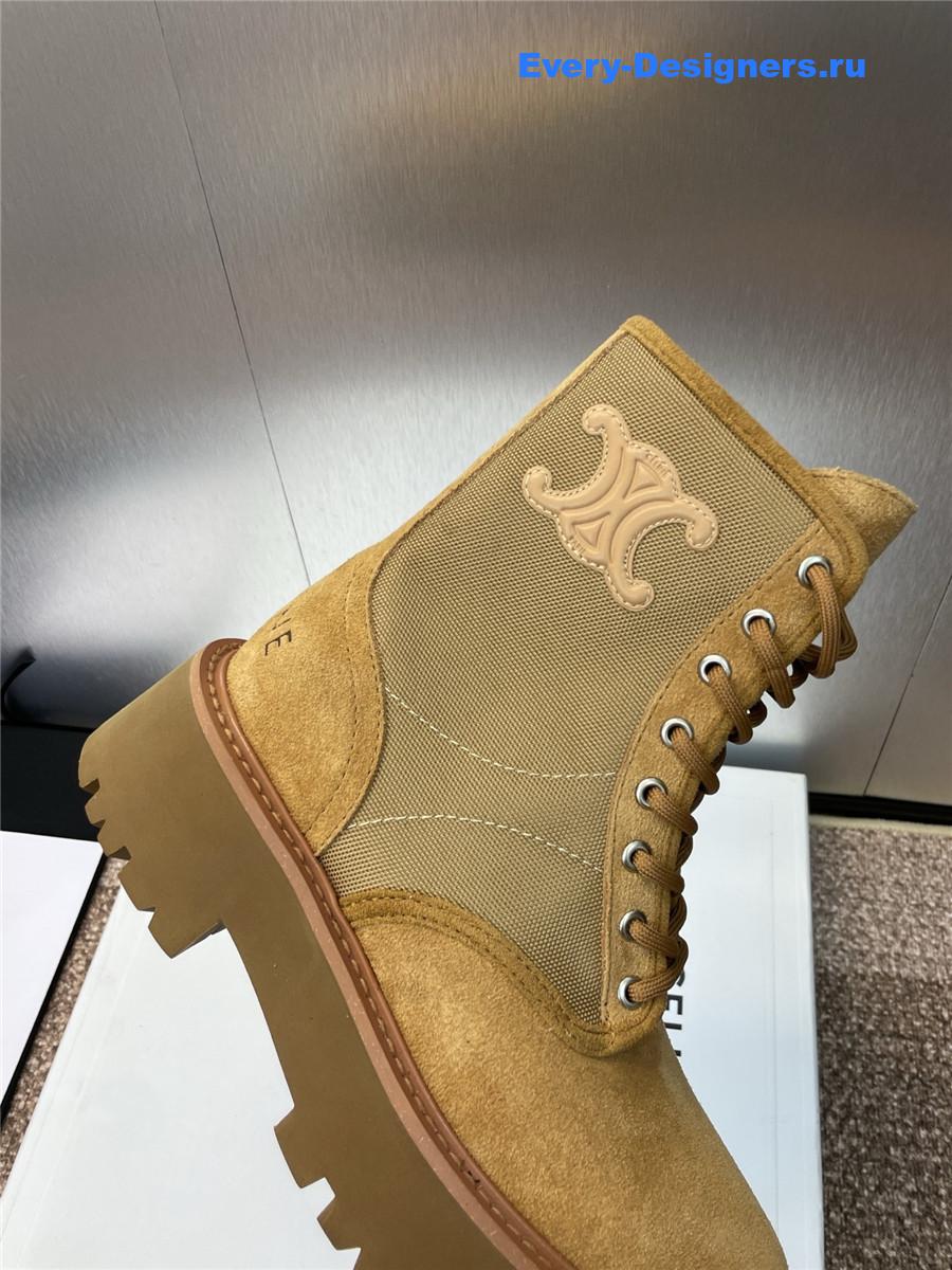 Ce1i*e bulky lace-up beige canvas & calfskin boot
