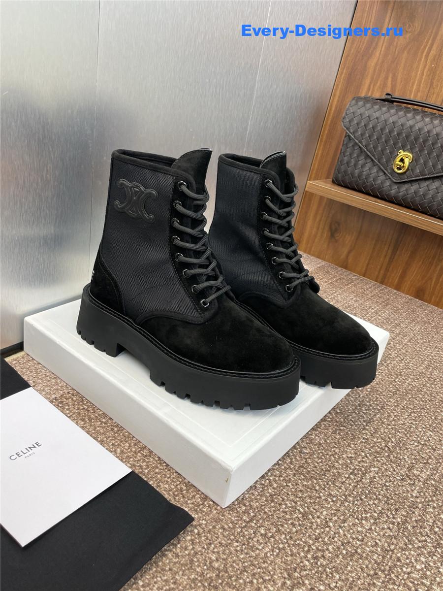 Ce1i*e bulky lace-up black canvas & calfskin boot