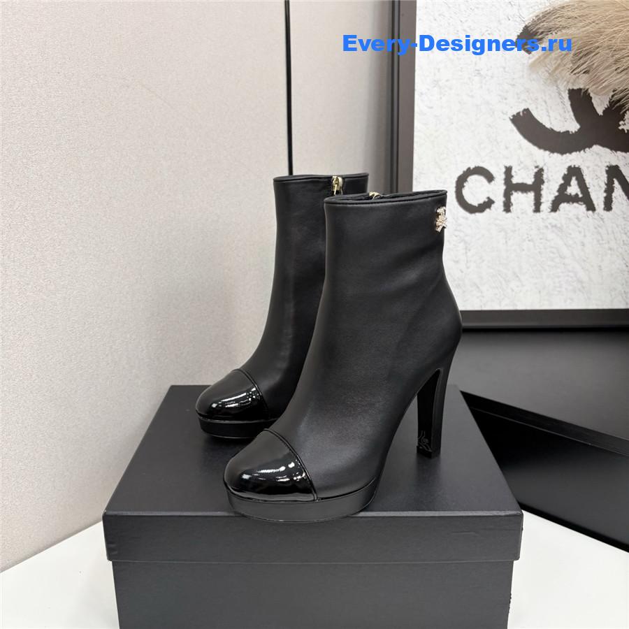 Ch**el black lambskin cap-toe heel boots
