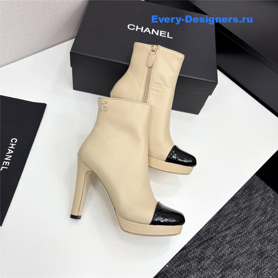 Ch**el beige lambskin cap-toe heel boots