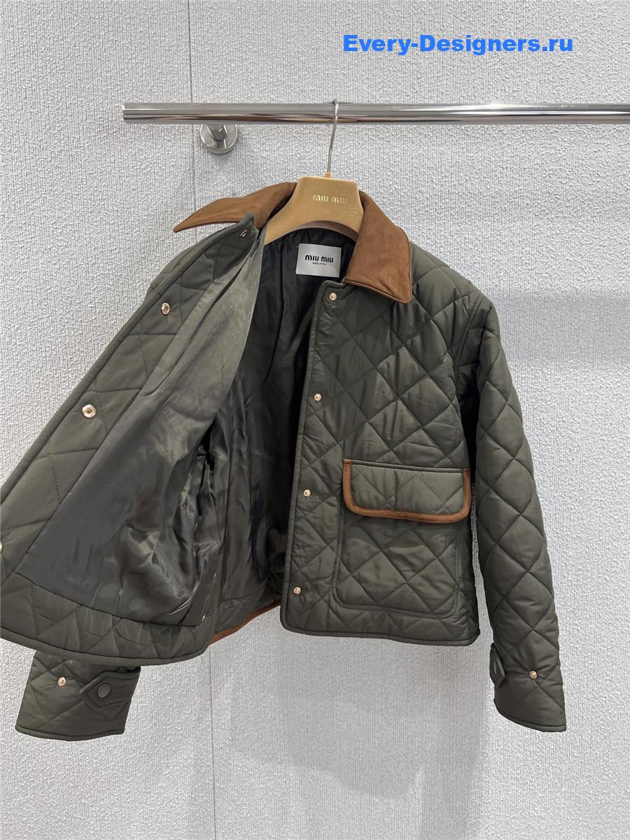 Miu Miu Military Green Quilted Pongé Blouson