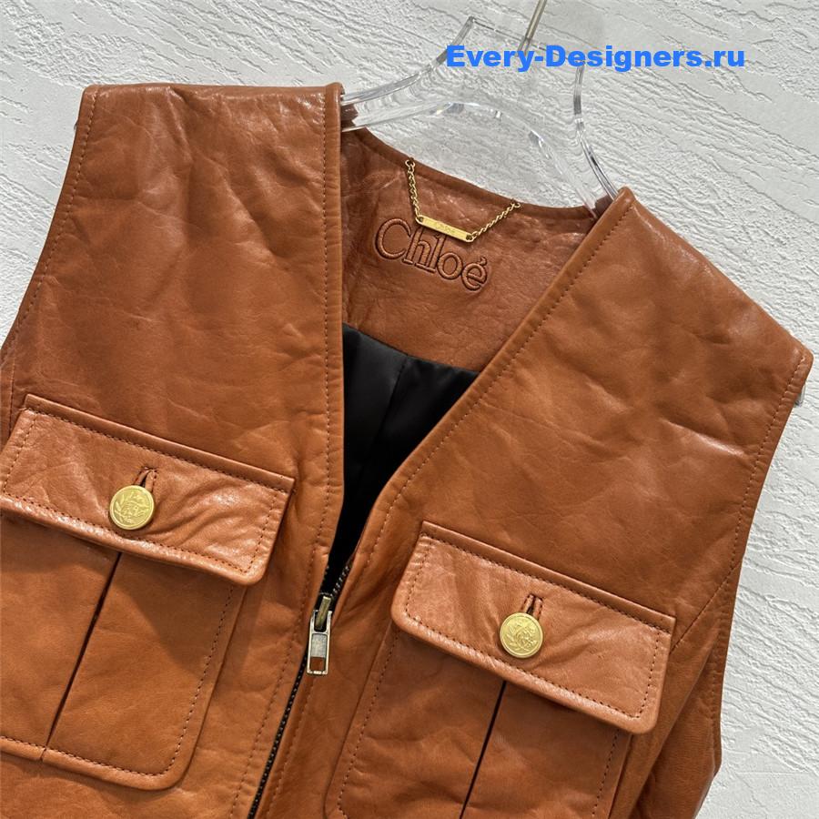 Chloé Brown Soft Leather Utilitarian Vest