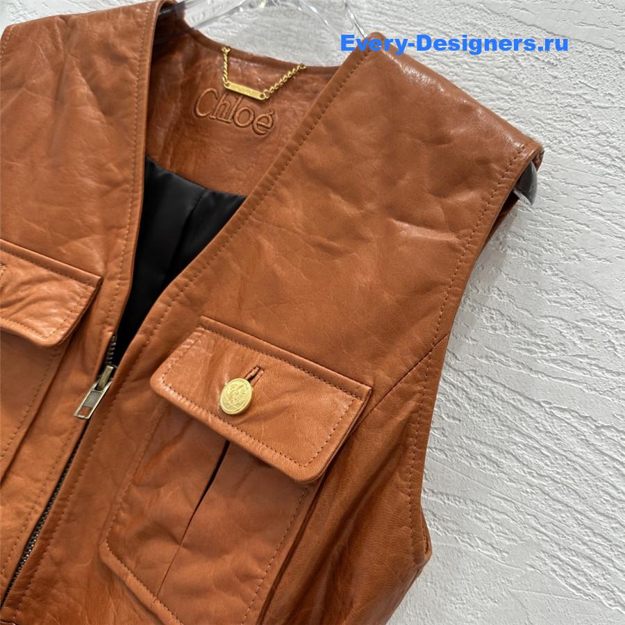 Chloé Brown Soft Leather Utilitarian Vest