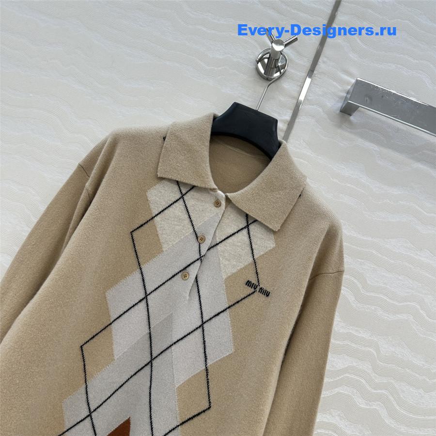 Miu Miu Camel Brown Cashmere Polo Shirt