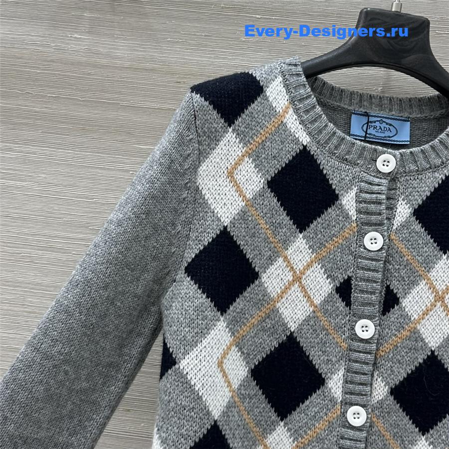Pra*a cashmere argyle crewneck cardigan