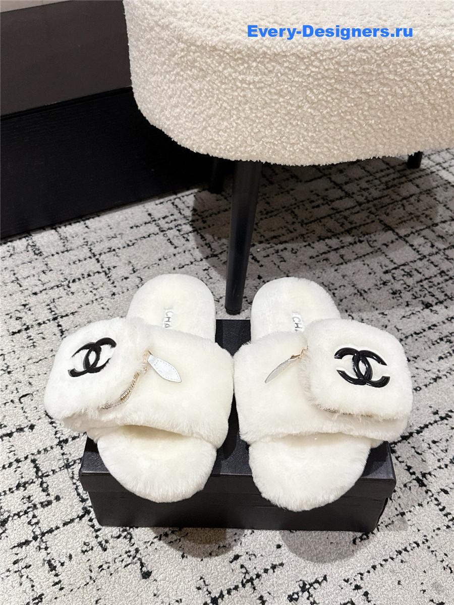 Ch**el white logo cc wool slides