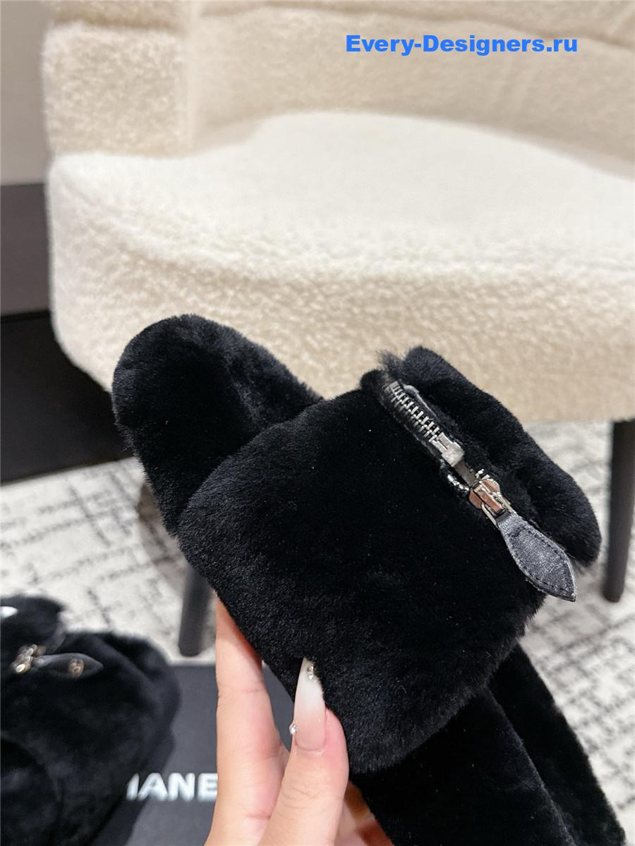 Ch**el black logo cc wool slides