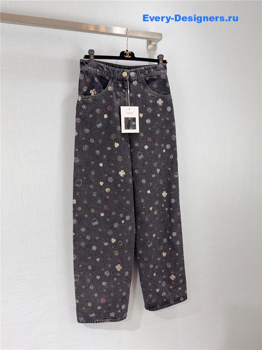 Ch**el dark gray laminated denim jeans