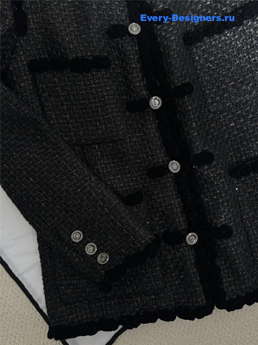 Ch**el black embroidered tweed jacket