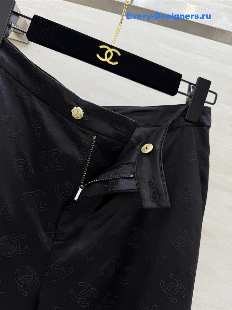 Ch**el black silk jacquard wide-leg pant