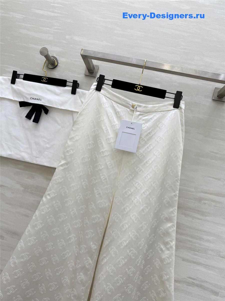 Ch**el white silk jacquard wide-leg pant