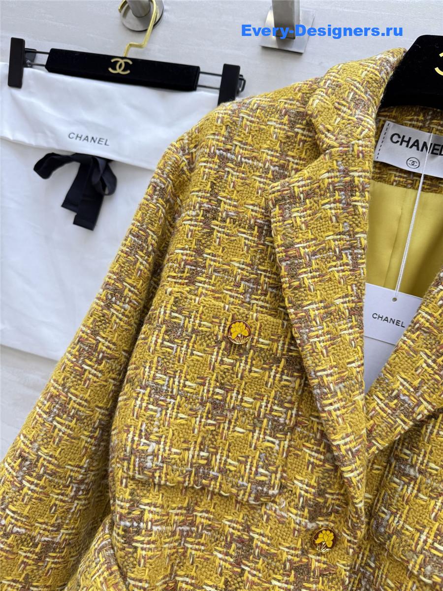 Ch**el yellow tweed detailed dress with blazer sets