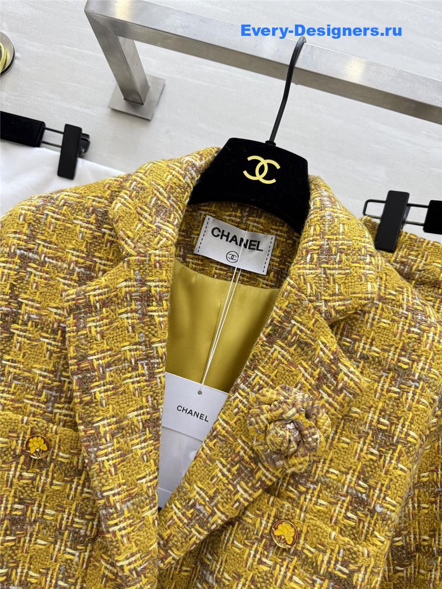 Ch**el yellow tweed detailed dress with blazer sets