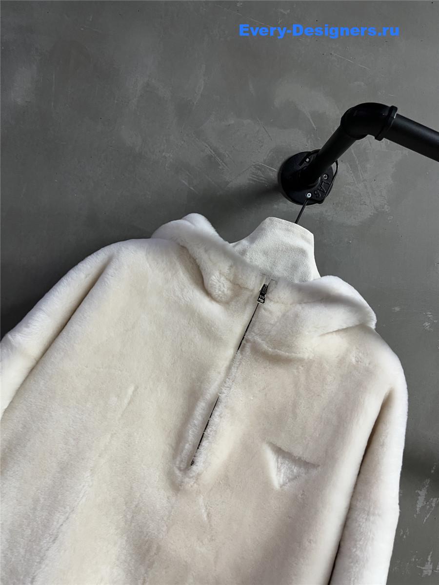 Pra*a ivory shearling hooded jacket