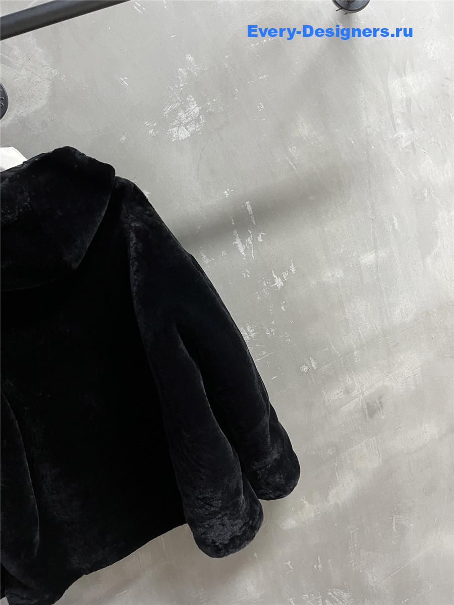 Pra*a black shearling hooded jacket
