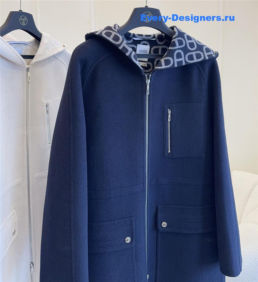 H**me5 dark blue cashmere hooded coat