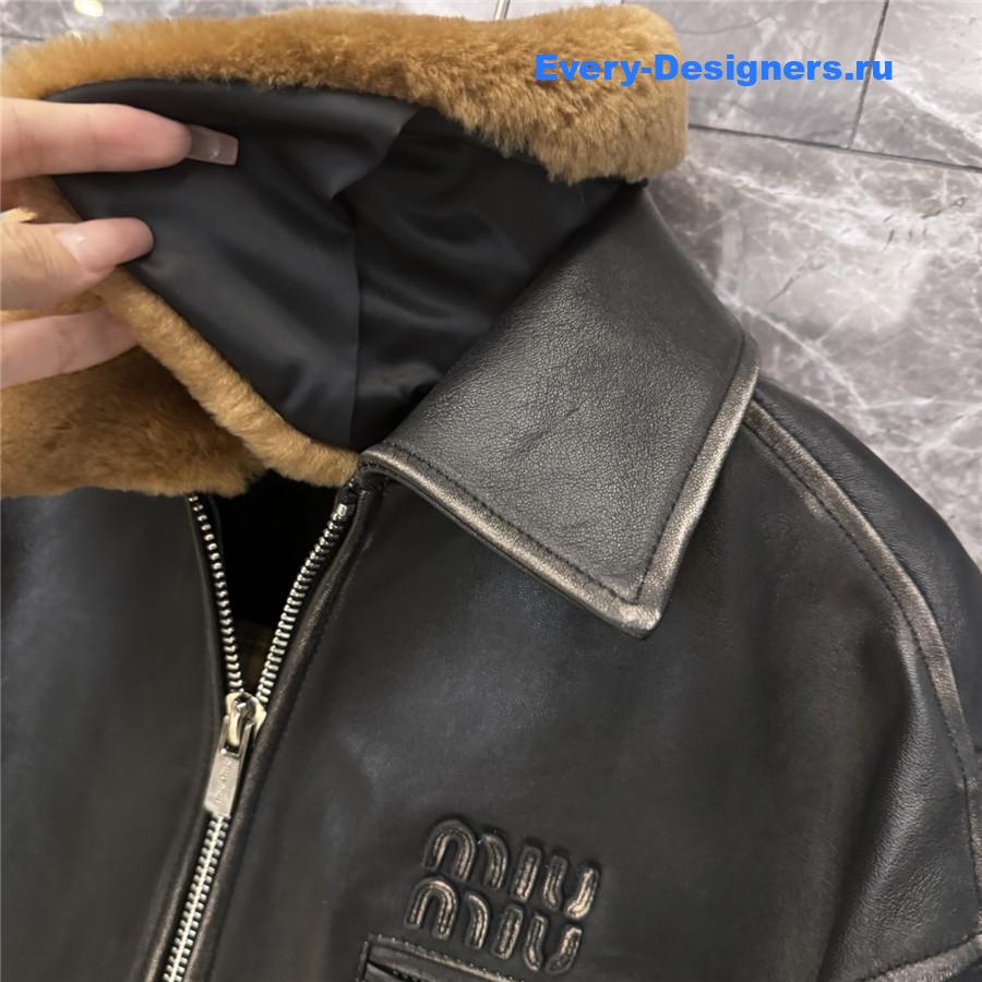Miu Miu Lamb Shearling Collar Leather Jacket