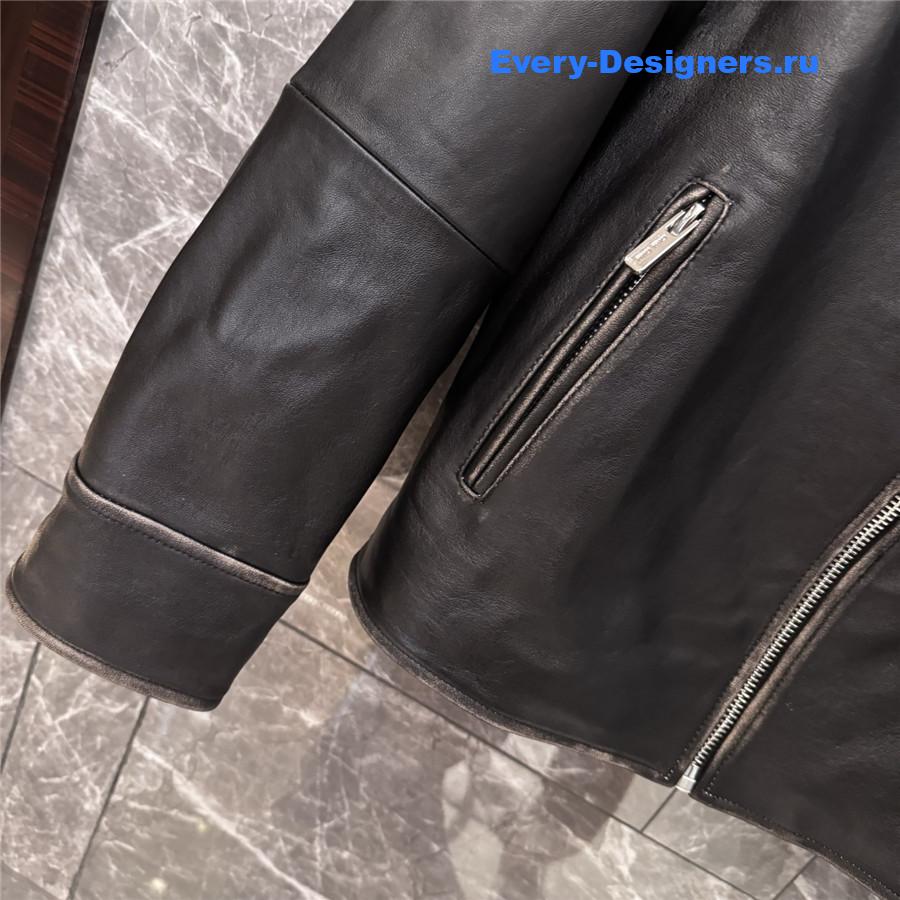 Miu Miu Lamb Shearling Collar Leather Jacket