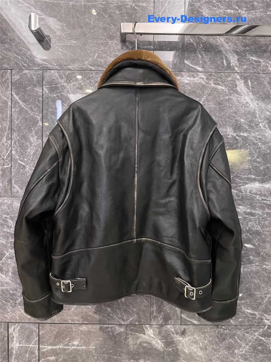 Miu Miu Lamb Shearling Collar Leather Jacket