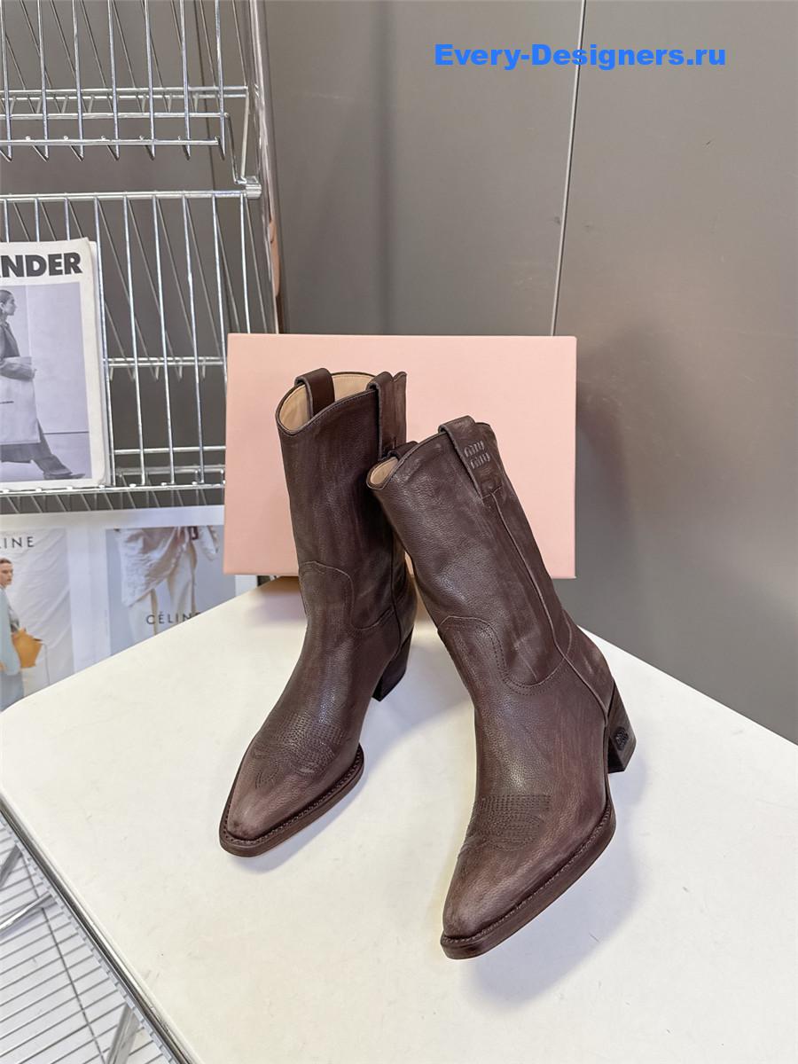 Miu Miu Campero Leather Cowboy Boots