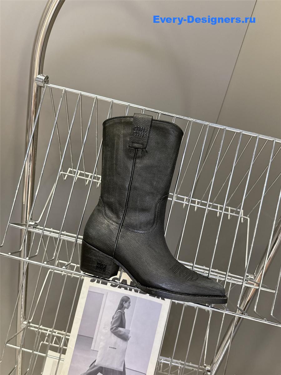 Miu Miu Campero Black Leather Cowboy Boots