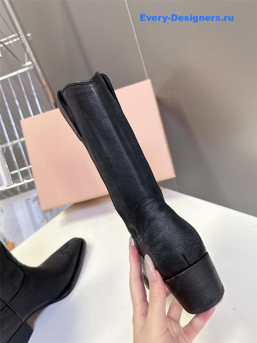Miu Miu Campero Black Leather Cowboy Boots