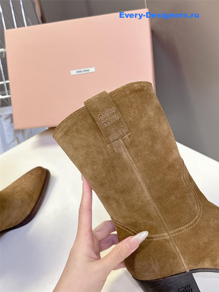 Miu Miu Campero Brown Leather Cowboy Boots