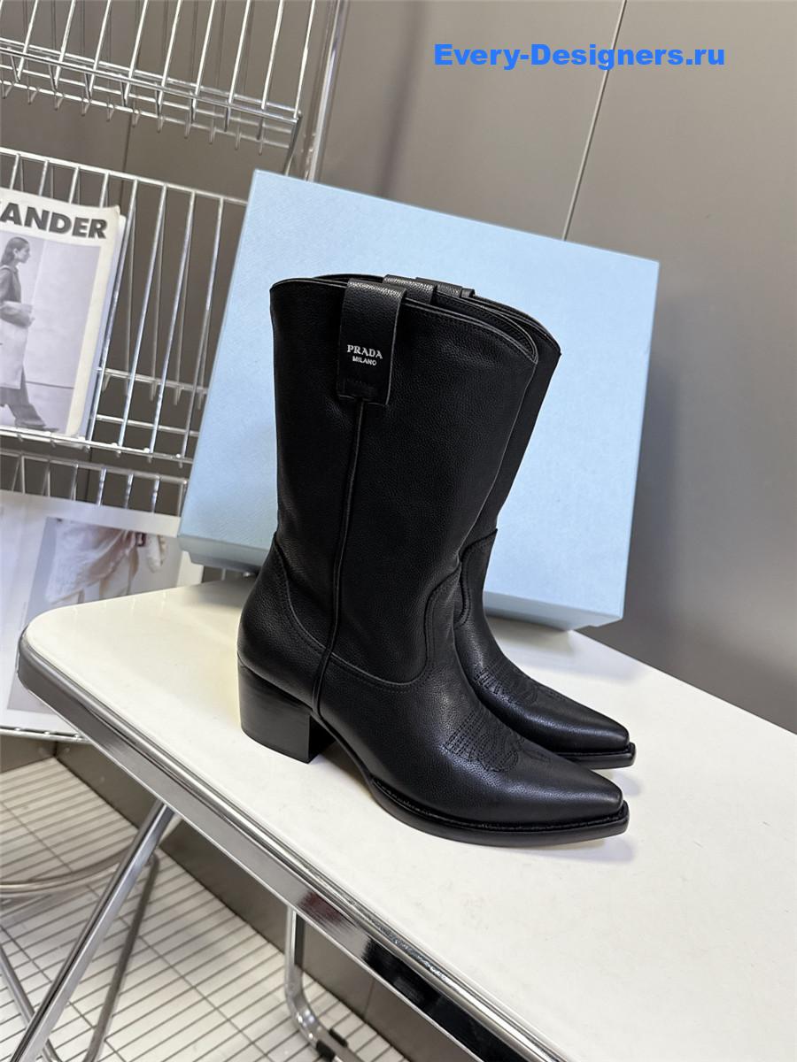 Pra*a black leather cowboy boots